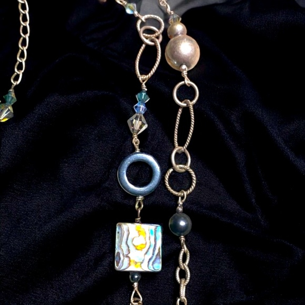 Silpada Sterling Silver Abalone Mother of Pearl Onyx Hematite Pearl Necklace - Picture 4 of 16